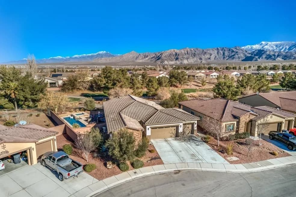 Pahrump residential neighborhood with snow-capped mountain views