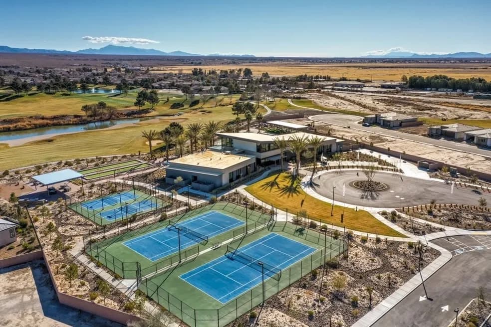 Aerial view of recreation complex and surrounding desert fairway